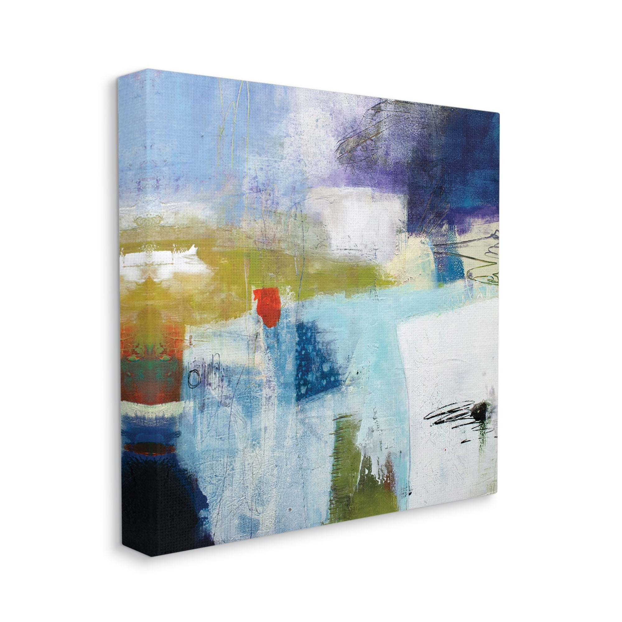 Modern Abstract Collage Blue Green White Abstract Gallery-Wrapped Canvas Print Wall Art, 17x17