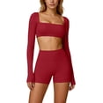 thumbnail image 6 of 2 Piece Outfits Summer,2 Piece Workout Sets for Women Long Sleeve Cropped Top and Butt-lifting Shorts Jogger Athletic Gym Outfits, 6 of 7