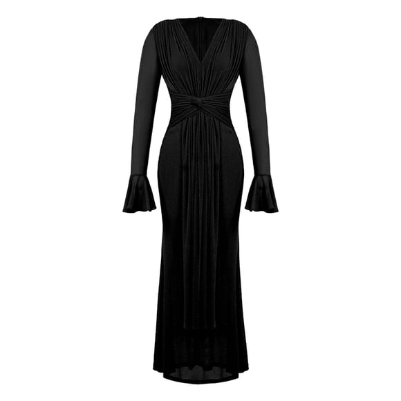 ZYHT 21105 Robes Européennes Vêtements Formels Manches Longues Jaune Noir Robes de Soirée pour Femmes Dame Élégantes Robes Maxi de Souper