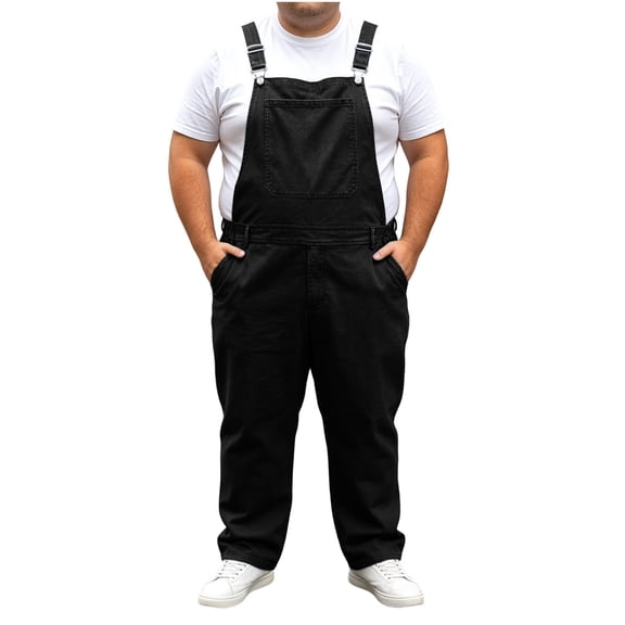 HOOMEUMY Men's Plus Size Denim Bib Overalls Fashion Slim Fitted Jumpsuit with Pockets