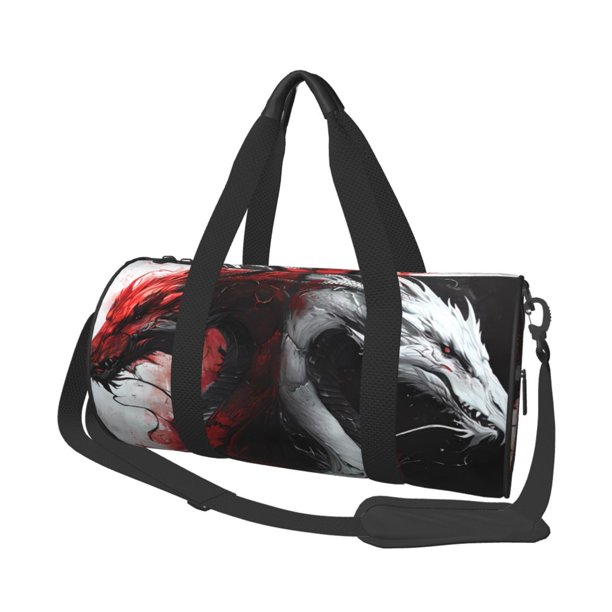 Fotbe Cool Black And White Dragon Bolsa Deportiva de Lona Plegable con Estampado, Bolsa de Gimnasio con Bolsillo Seco/Húmedo, Bolsa de Viaje Ultraligera de Gran Capacidad