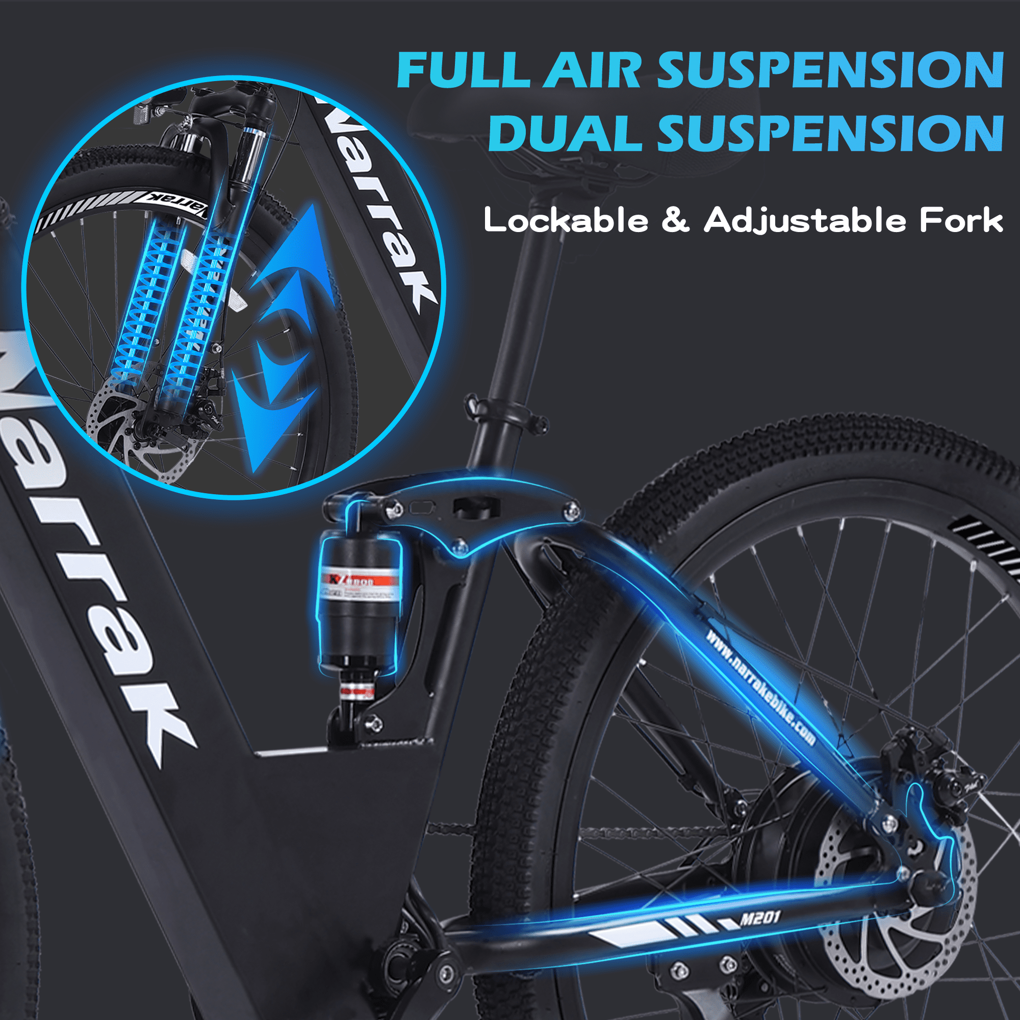 Narrak 26" Electric Bike for Adults, 750W Motor, 48V Built-in Battery Adult Electric Bicycles, Full Suspension Electric Mountain Bike, Step-Over/Thru E Bike,7 Speed