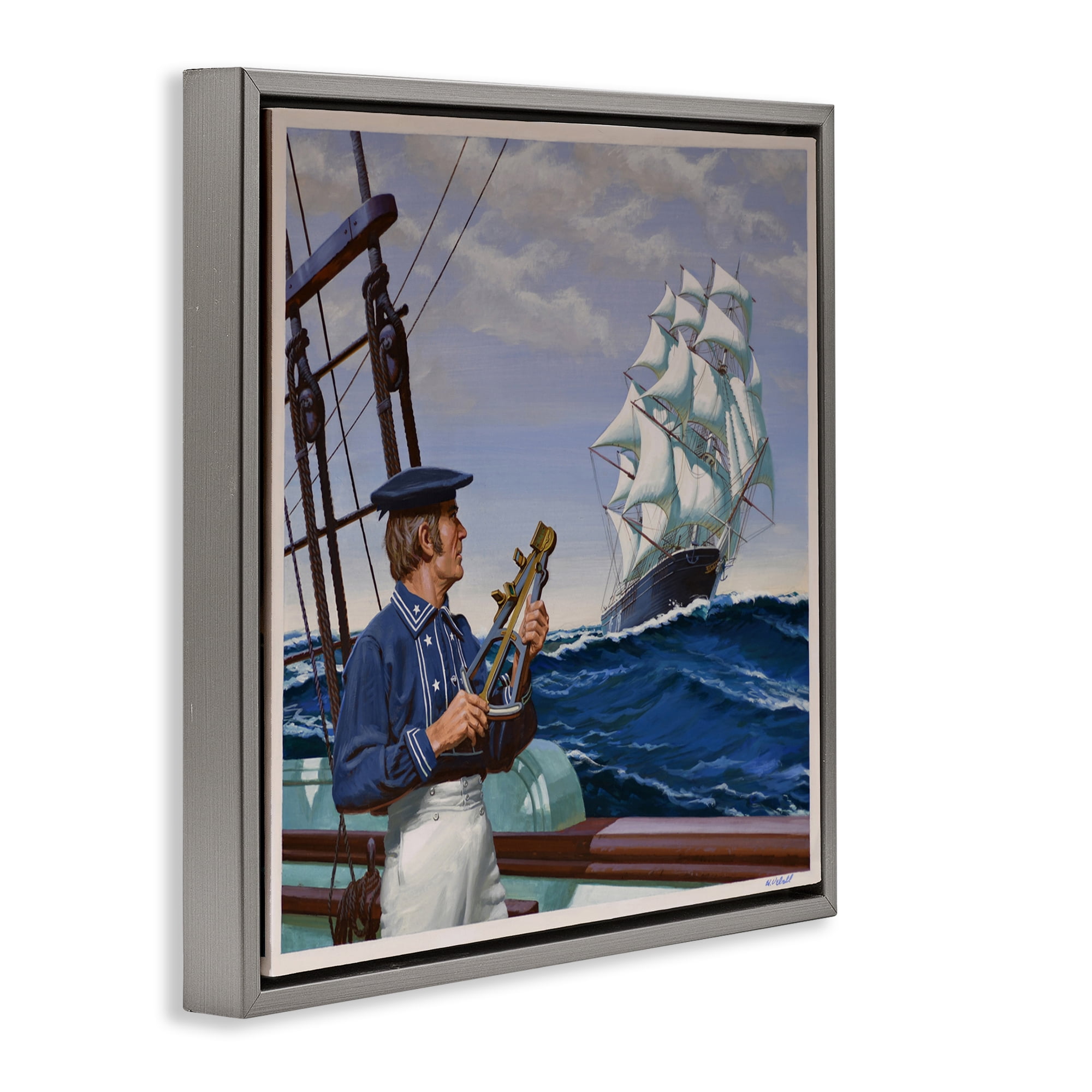Flying Cloud Sailing Ship Gray Framed Floater Canvas Wall Art, design by Wind River Studios