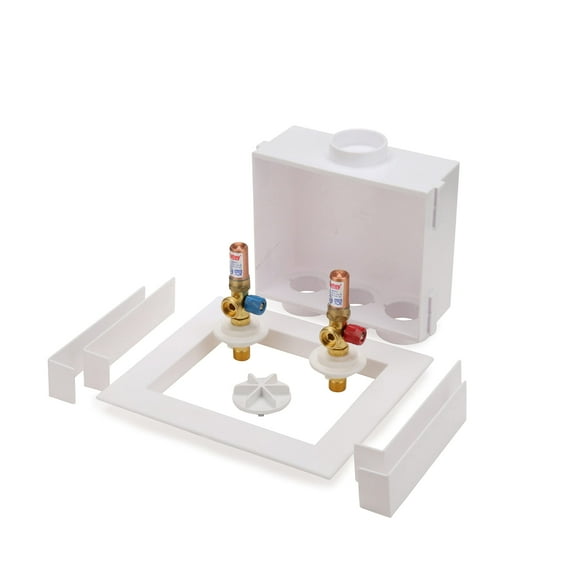 Oatey 38569 Quadtro Washing Machine Outlet Box, Hammer Arrestors, 1/4 Turn, Copper