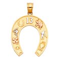 thumbnail image 2 of Wellingsale 14K Tri 3 Color Gold Polished Lucky Horseshoe Charm Pendant, 2 of 4