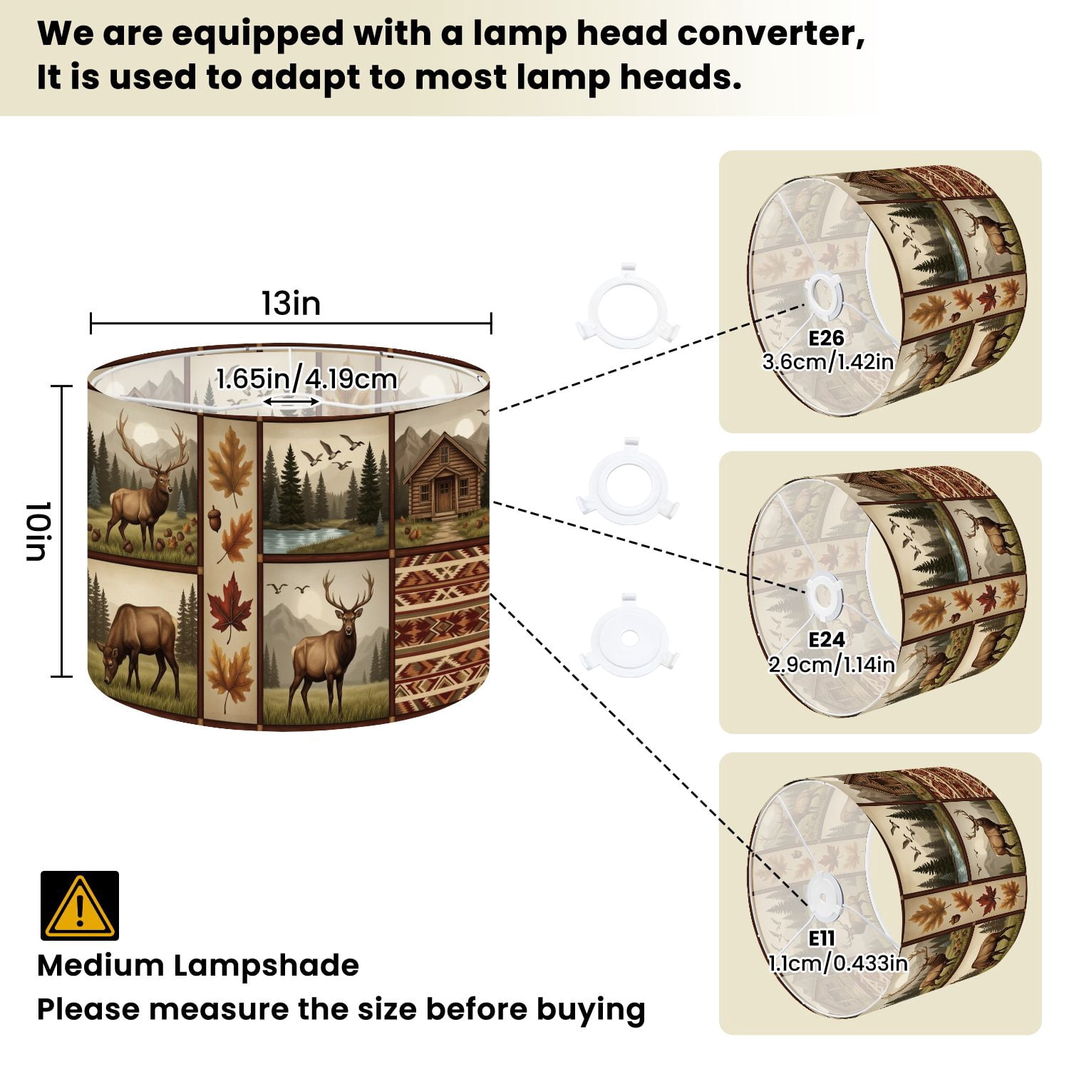 Rustic Linen Drum Lamp Shades Rustic Forest Wildlife Deer Maple Leaves Cabin Geometric 13" x 13" x 10" Lampshade for Table Lamps Floor Lamps Lamp Shade Replacement Easy Assembly Required