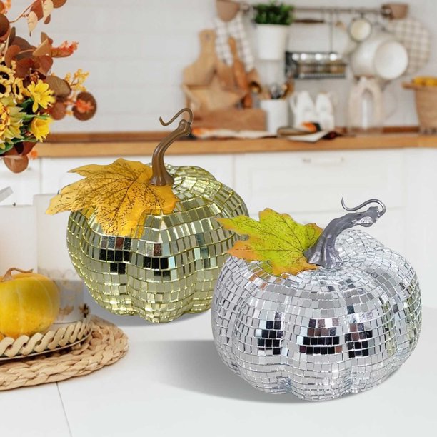 Xihbxyly Adorno de Calabaza de Cristal con Espejo, Decoración Única para Fiesta de Halloween, Pantalla de Luz Reflectante, Accesorio de Fotografía Multiusos, Elegante Adición a La Decoración Del Hoga
