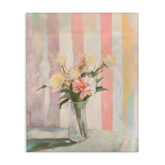 Stupell Industries Traditional Pastel Flower Arrangement Stripes Canvas Art, 16 x 20, by Arlington Prints
