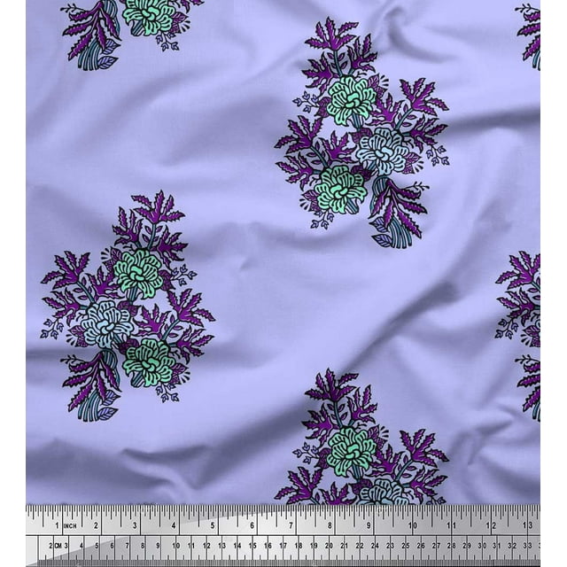 Soimoi Rayon Fabric Leaves & Floral Block Print Sewing Fabric Yard 42 Inch Wide