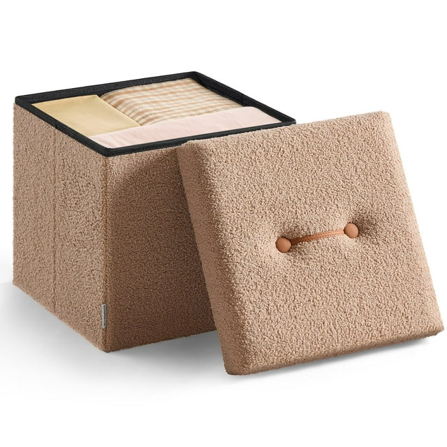Otomana SONGMICS con almacenamiento plegable, 38 x 38 x 38 cm, color marrón camel