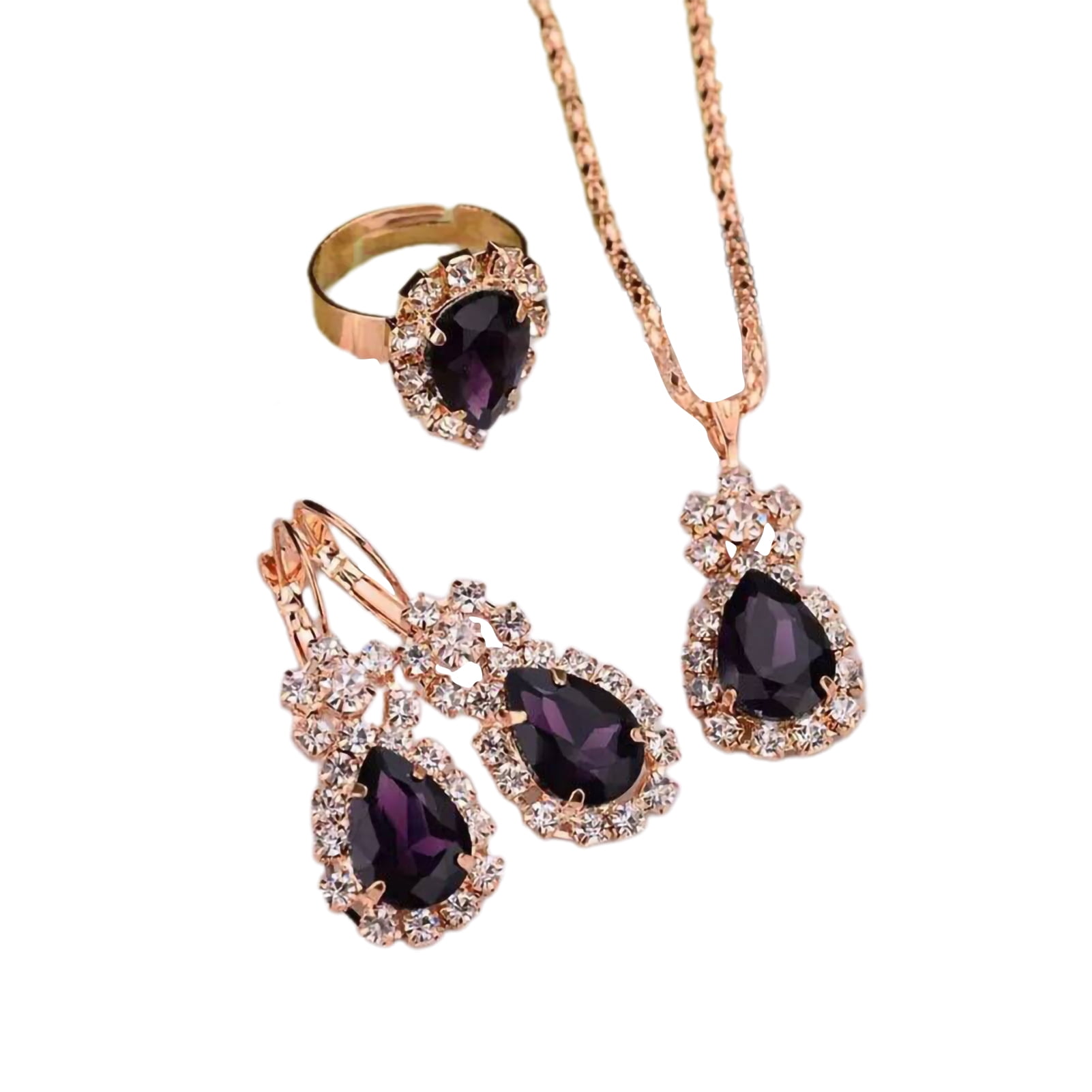 Women Elegant Crystal Waterdrop Earrings Pendant Necklace Jewelry Set Fashion 