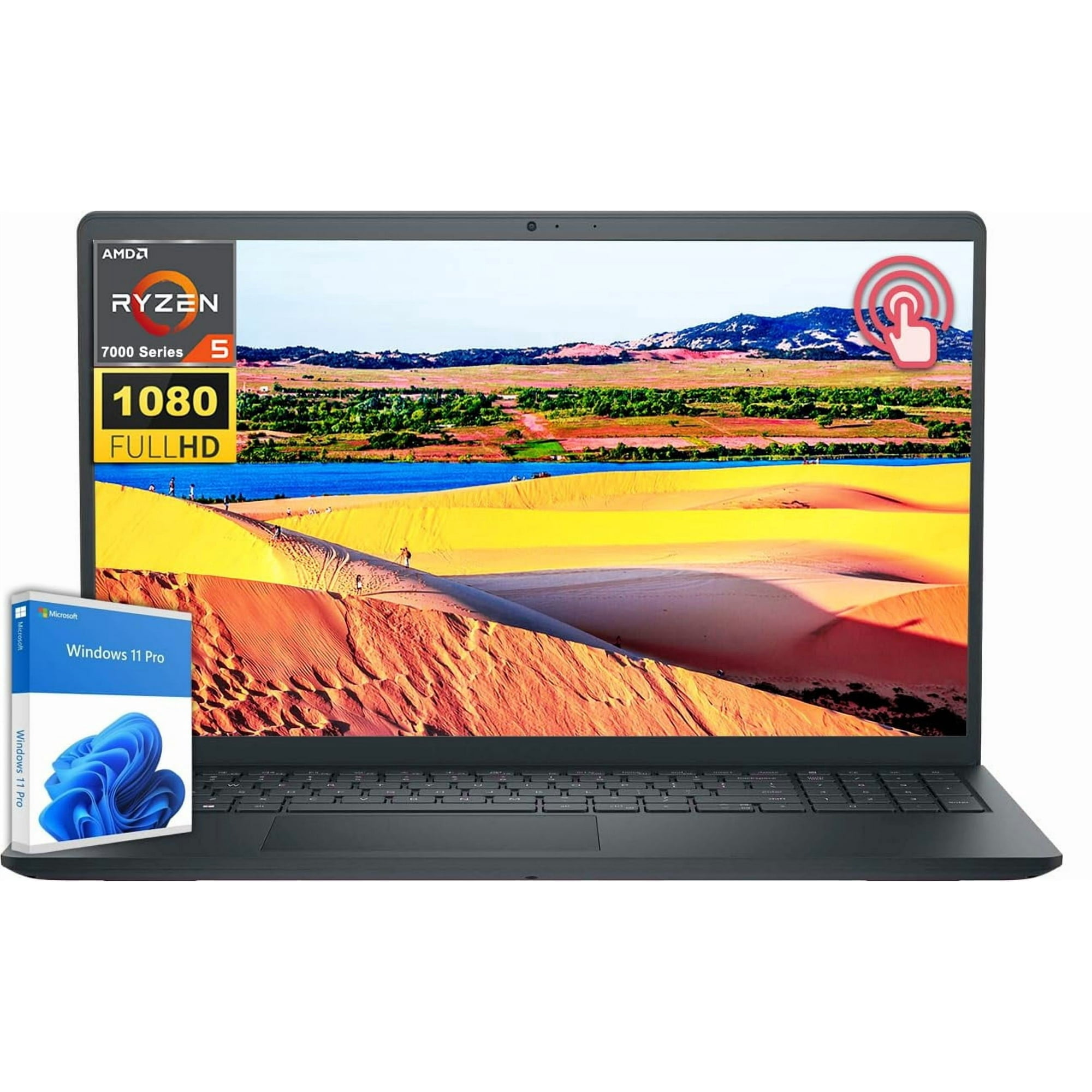 HP 15.6" FHD Touchscreen Laptop, AMD Ryzen 5 7530U, 16GB RAM, 1TB SSD, Windows 11 Pro, Black