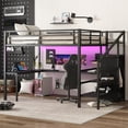 thumbnail image 4 of Youmumeub Queen Metal High Loft Bed with Sturdy Stairs, Adjustable Shelf Wardrobe & L-Desk, 350 lb Capacity, USB Charging and LED Strip, Industrial Modern Black, No Box Spring, 4 of 18