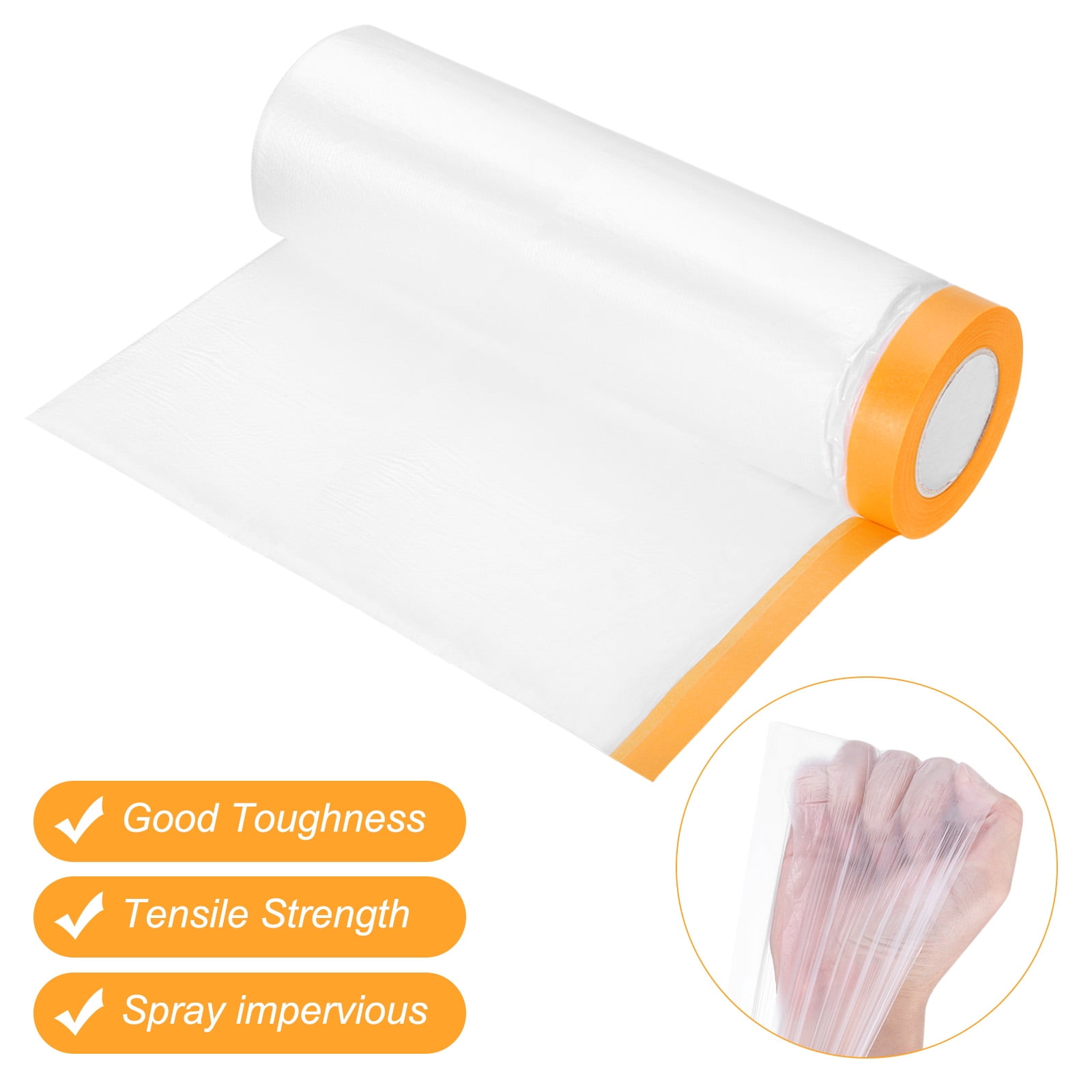 Uxcell 2 Rolls Painters Plastic With Tape, 12 x 52 Ft  Pre-Taped Masking Film Tape, Yellow/Clear