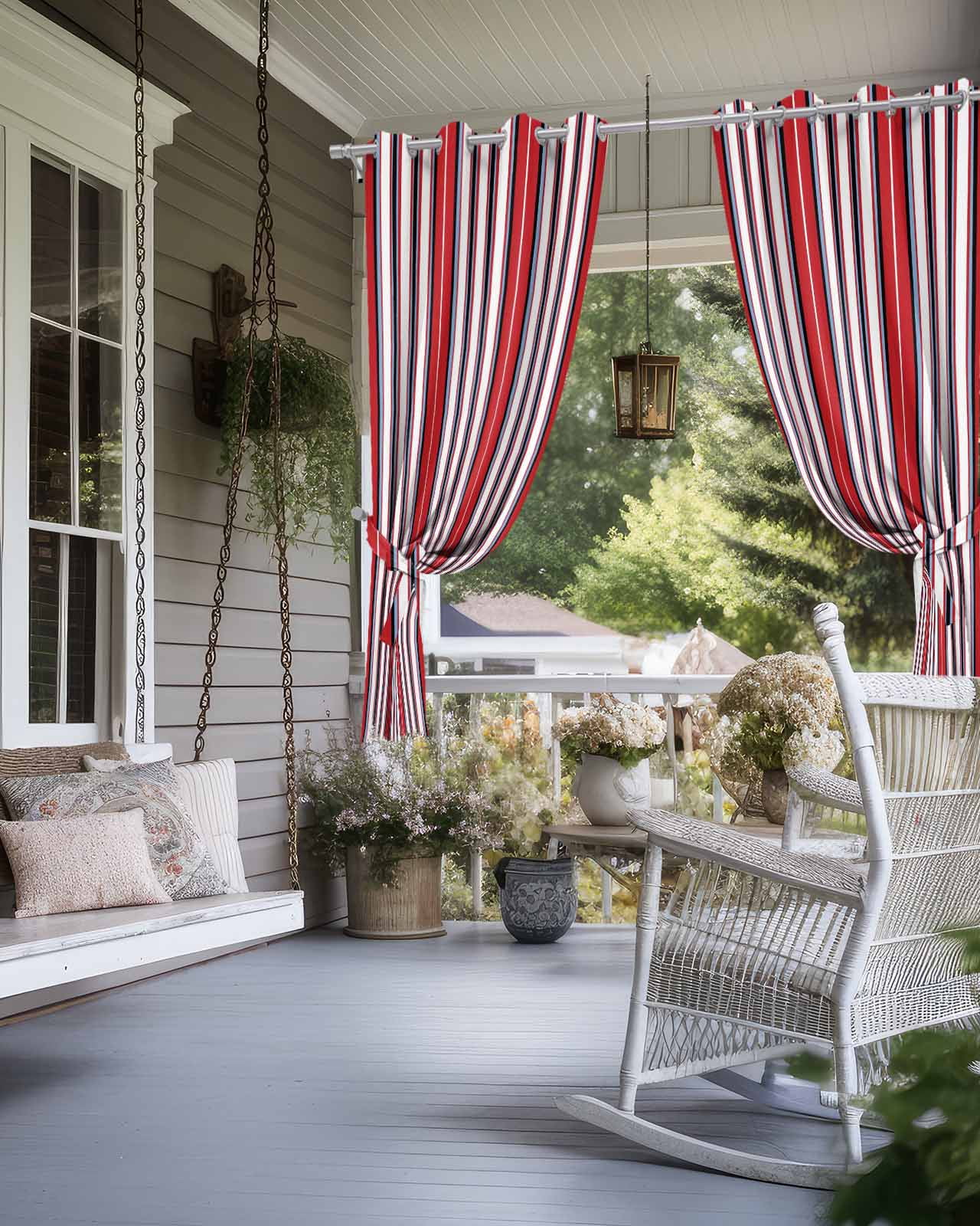 Red Pink Stripes Outdoor Curtains for Patio, Country Simple Gradient Vertical Lines Privacy Drapes Grommet Waterproof Outside Curtains for Porch/Cabana/Balcony 54"x 108", 1 Panel