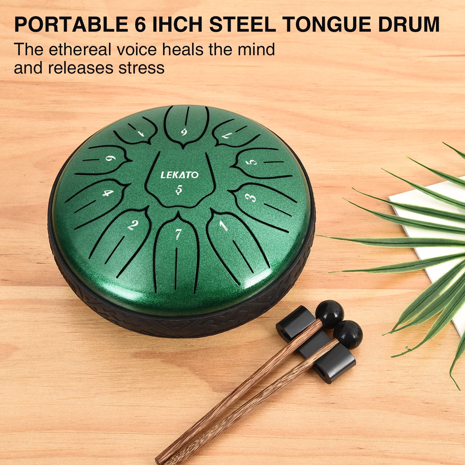 LEKATO  Steel Tongue Drum 6 Inch 11 Notes D Major Beginner Handpan Drum Percussion for Meditation Yoga Musical Education Christmas New Year's Gift for Families/Friends/Lovers