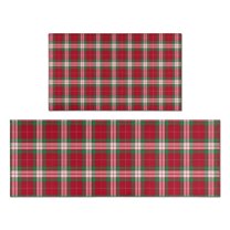 Red and Green Christmas Plaid Pattern Kitchen Rugs Sets Of 2,Anti Fatigue Kitchen Mat Rugs Non Slip Washable,Decorative Kitchen Floor Mats for Kitchen,Sink,Laundry,17"x30" 17"x47"