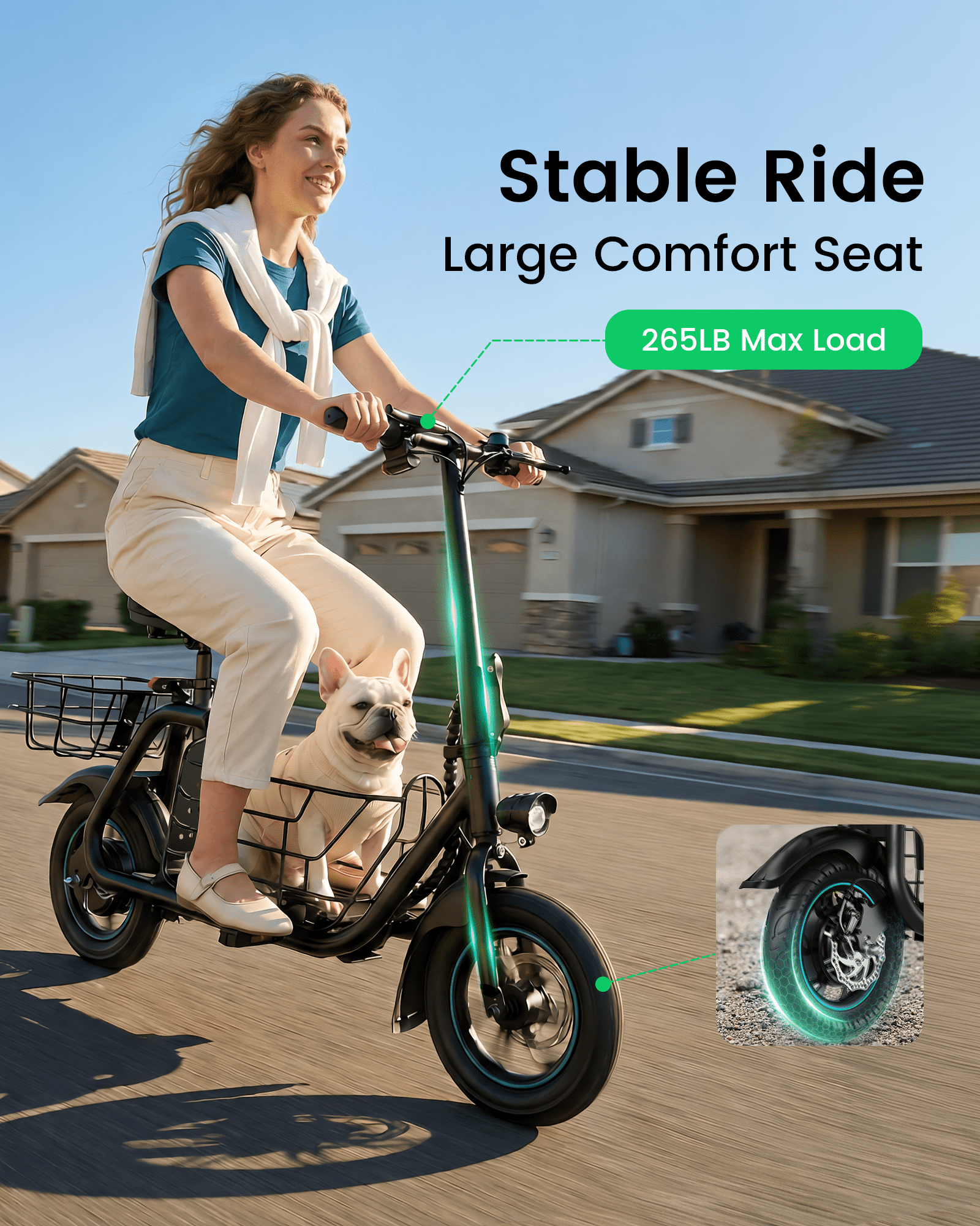 MIHOVER 550W Pet Friendly Electric Scooter with Seat for Small Dogs, 12" Electric Scooters for Adults, Dual Baskets 36V 7.8AH Battery, UL2272 Certified