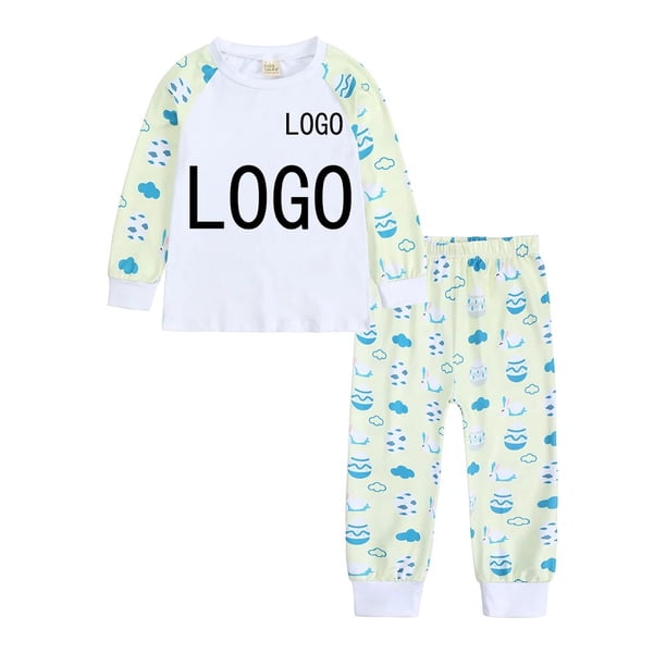 Conjuntos de pijamas personalizados para el día de Pascua de manga larga para niños y niñas, ropa de dormir cómoda y encantadora con estampado en forma de conejo y corazones, añade tu texto