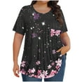thumbnail image 2 of IchuanyiWomens Plus Size Summer Tops Flowy Pleated T Shirts Crew Neck Short Sleeve Blouses Casual Loose Tunics Tee, 2 of 5