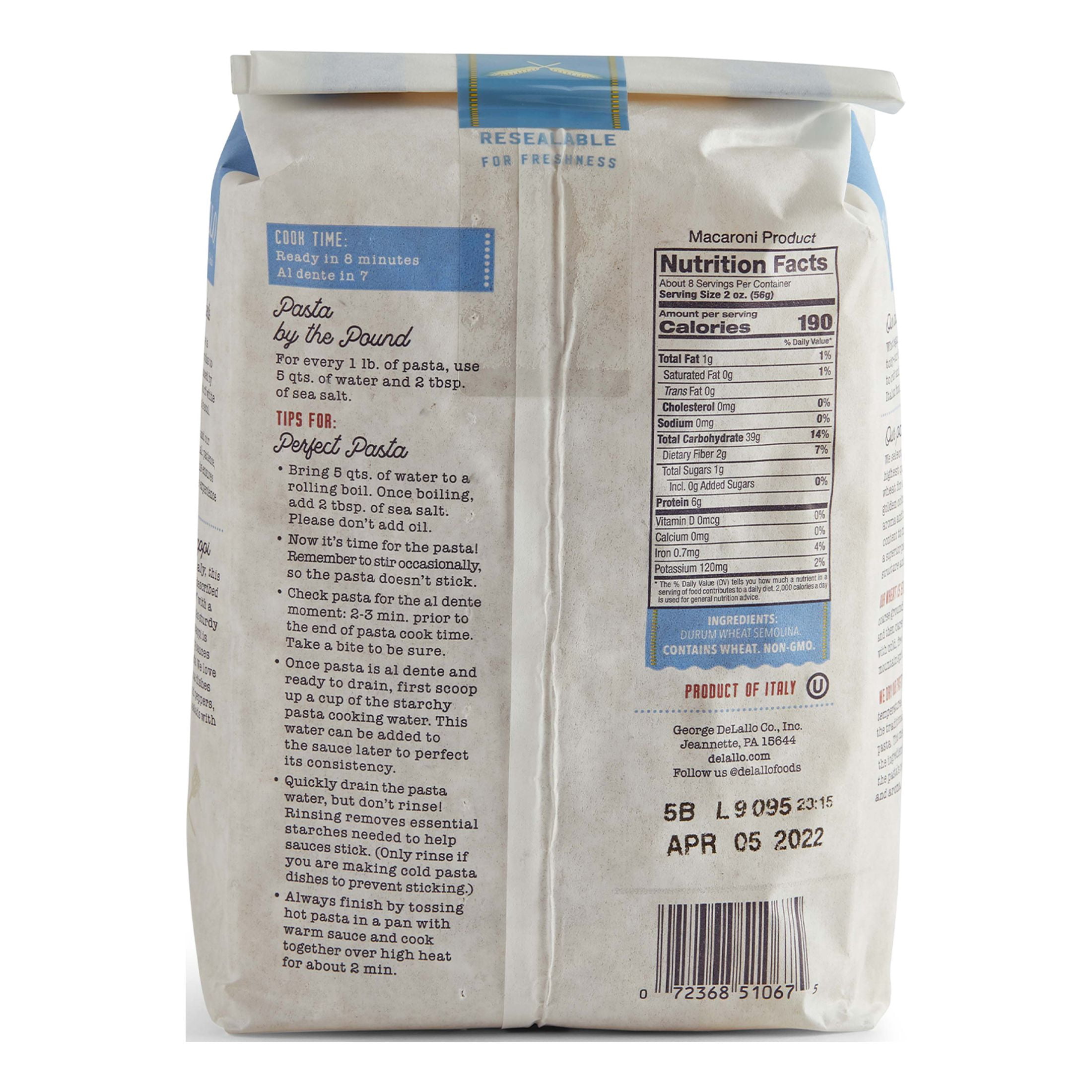 DeLallo, Cavatappi Pasta, Spiral Shape Noodles, Imported from Italy, Non-GMO, Shelf Stable, 1 lb Bag