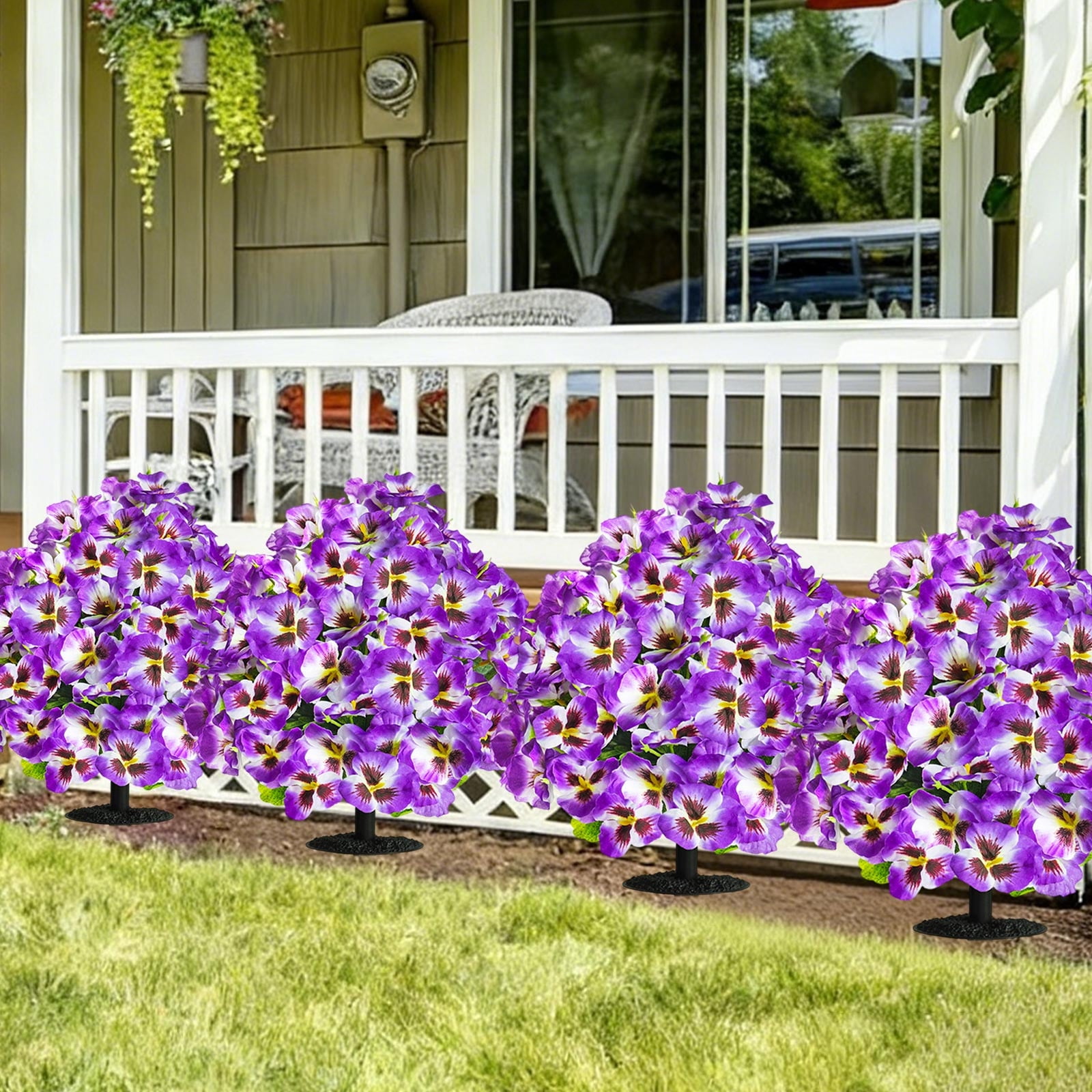 Taotanxi 15.7" Artificial Boxwood Topiary Ball with Flowers Plants with Ground Spikes for Outdoor UV Resistant Realistic Fake Bushes Plants for Garden Yard Front Porch Patio Decor (Purple)