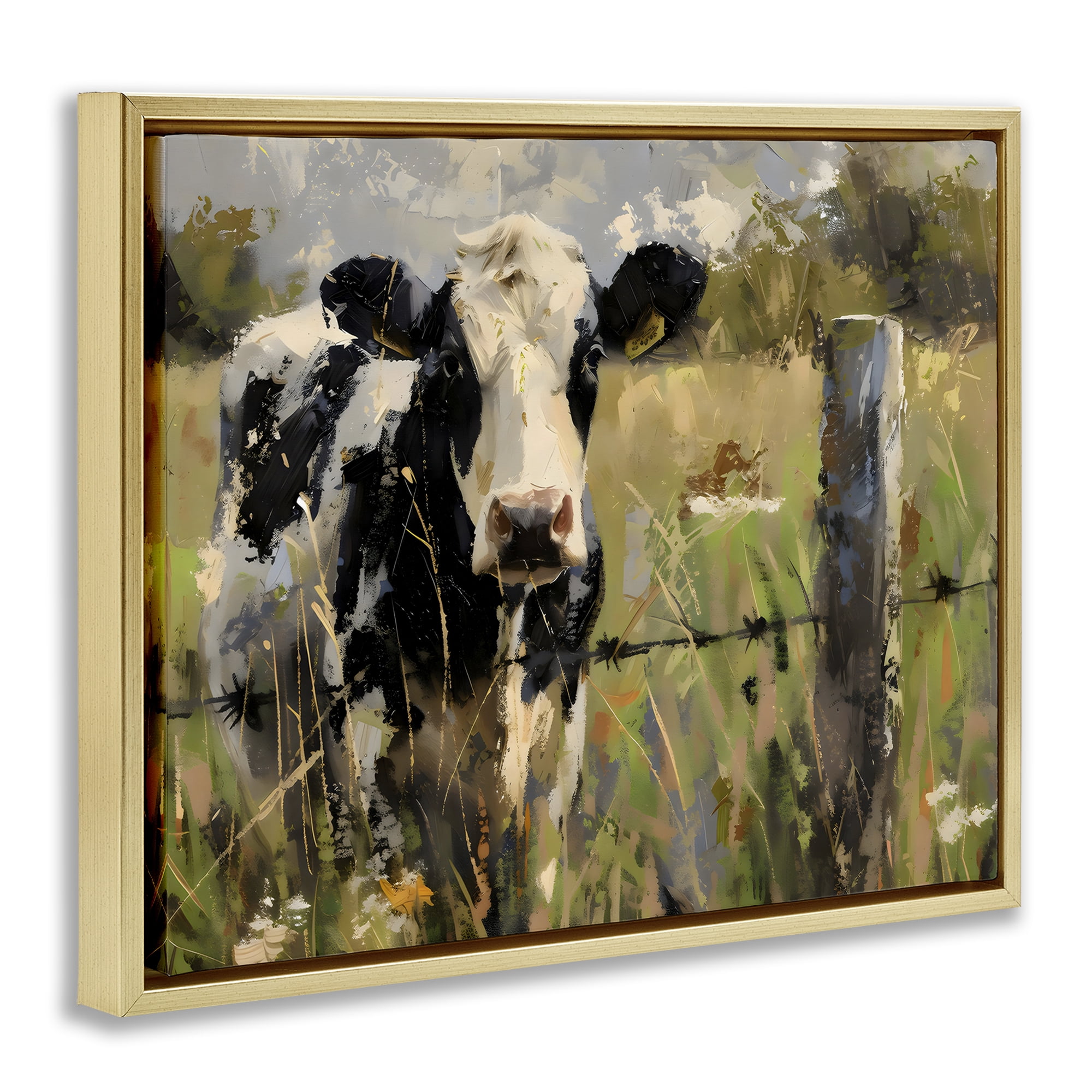 Stupell Industries Cow in Summer Pasture Gold Framed Floater Canvas Wall Art, design by Creative Studio