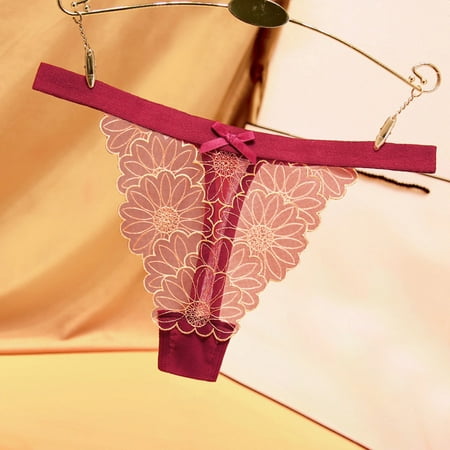 

Dyfzdhu Thongs for Women Fashion Daisy Embroidery Panties Hollow Jacquard Thin Low Waist High Elastic Thong