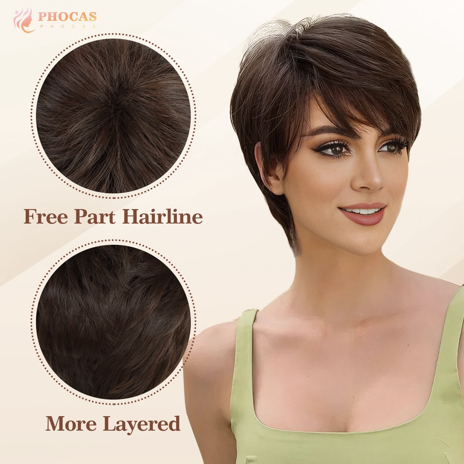 PHOCAS Black Cherry Short Pixie Wigs for Women Synthetic Black Short Wigs with Bangs Wefted Wig Caps