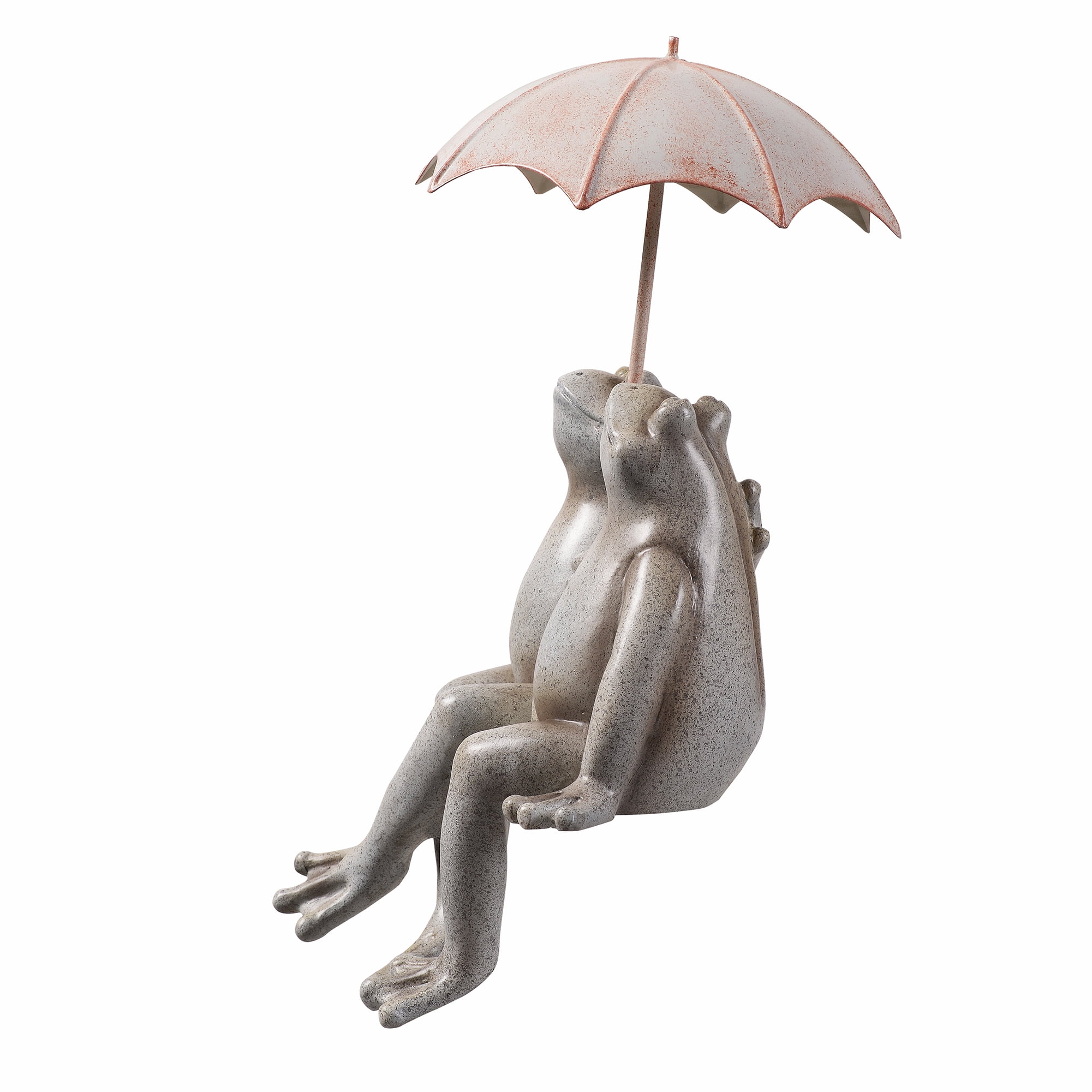 Sitting Couple Frogs W/Umbrella Garden Statue Yard Decor