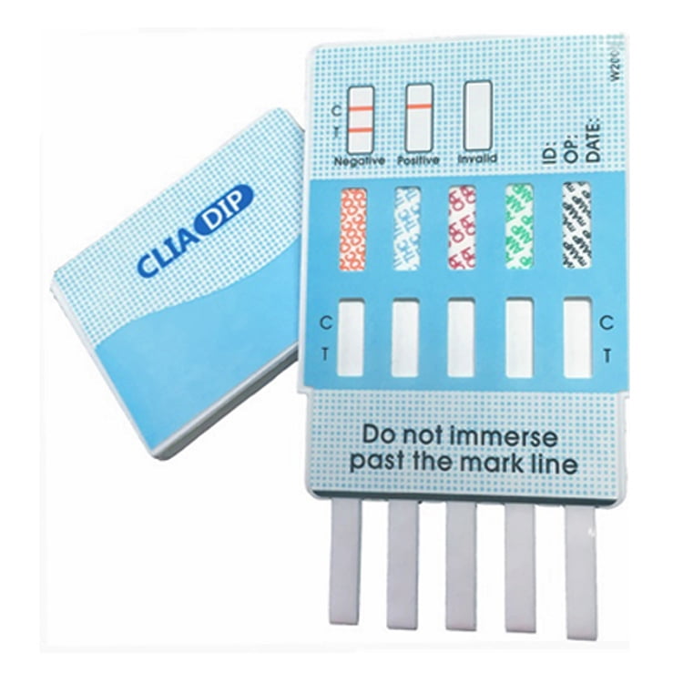 (5 PACK) QTEST 5 Panel Urine Drug Test Dips With FREE Collection Cups and Lids AMP/COC/METH/OPI/THC