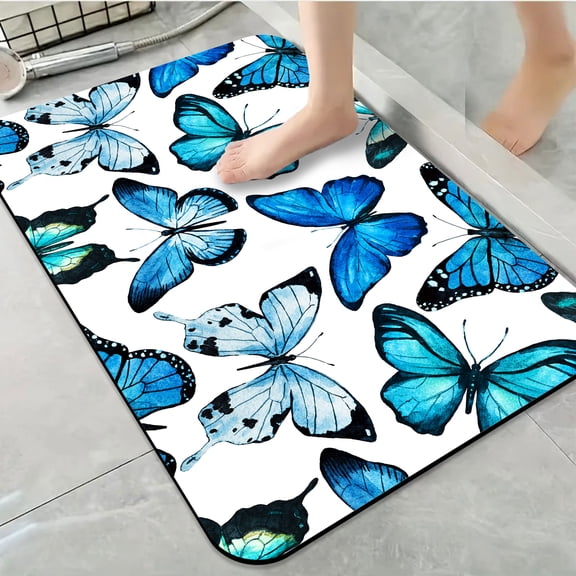 1pc Blue Butterfly Array Bathroom Rug Bathroom Decor and Accessories- Durable,Anti Slip,And Quick Drying,Suitable For Indoor/outdoor Use - Perfect For Bathrooms,Bedrooms,Kitchens