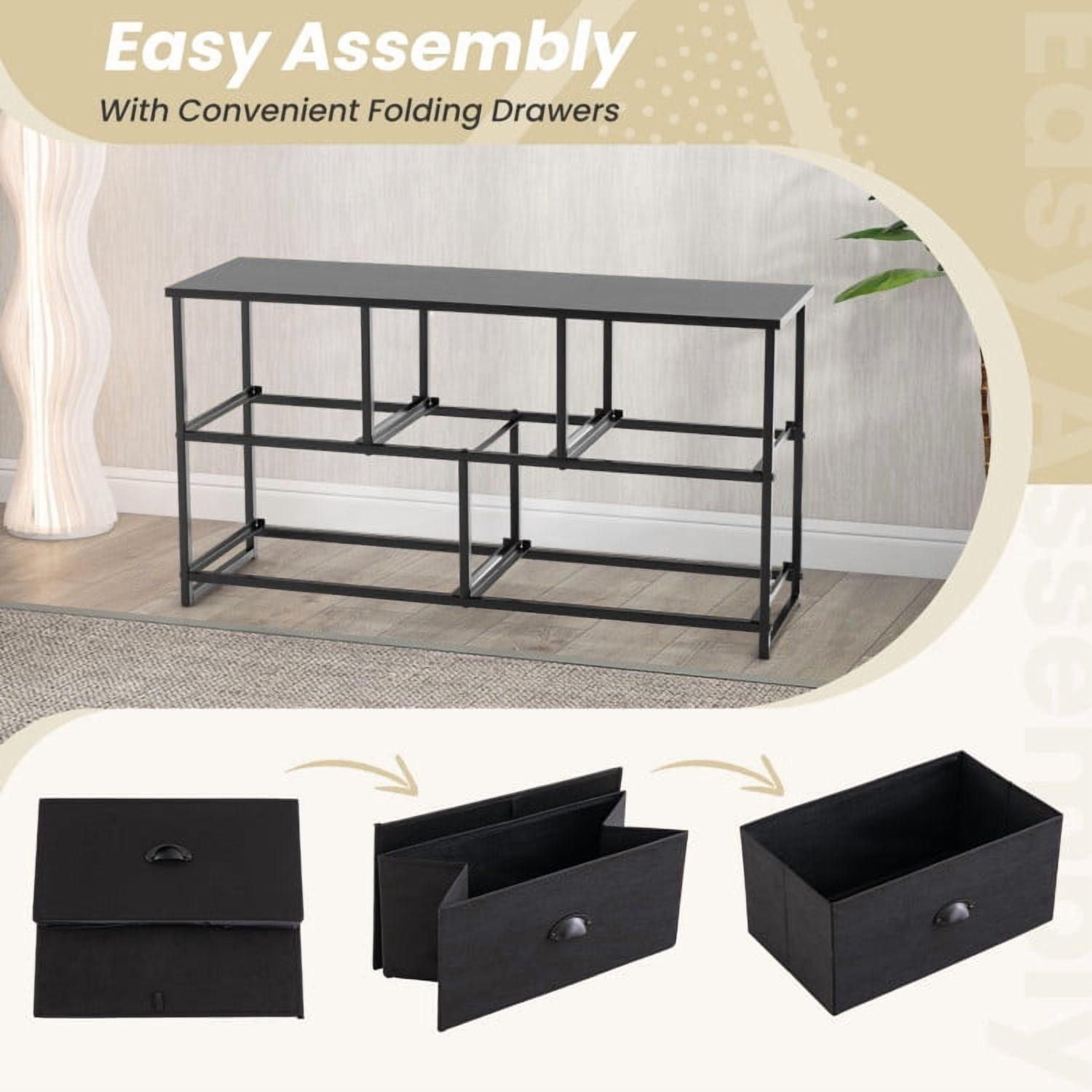 Kadyn Wide Chest of Drawers Dresser for Bedroom, 5 Drawers Dresser Storage Tower with 5 Foldable Cloth Storage Cubes, Black
