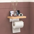 thumbnail image 2 of Stylish No Drill Wall Mount Storage Rack Durable Metal Wood Design Organizer For Bathroom Bedroom Balcony Tissue Holder Shelf, 2 of 4
