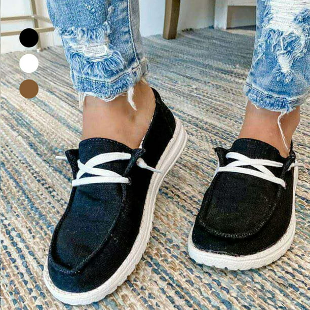 Porfeet Women Lace-up Slip-on Breathable Non Slip Flat Canvas Sneakers ...