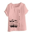 thumbnail image 4 of QATAINLAV Hauts en Coton et Lin pour Femmes 2025 Col Ras du Cou Manches Courtes Retroussées T-Shirt Tendance à Imprimé Floral Blouse Décontractée Coupe Ample Tenues de Vacances Soldes de la Rentrée Rose m, 4 of 5
