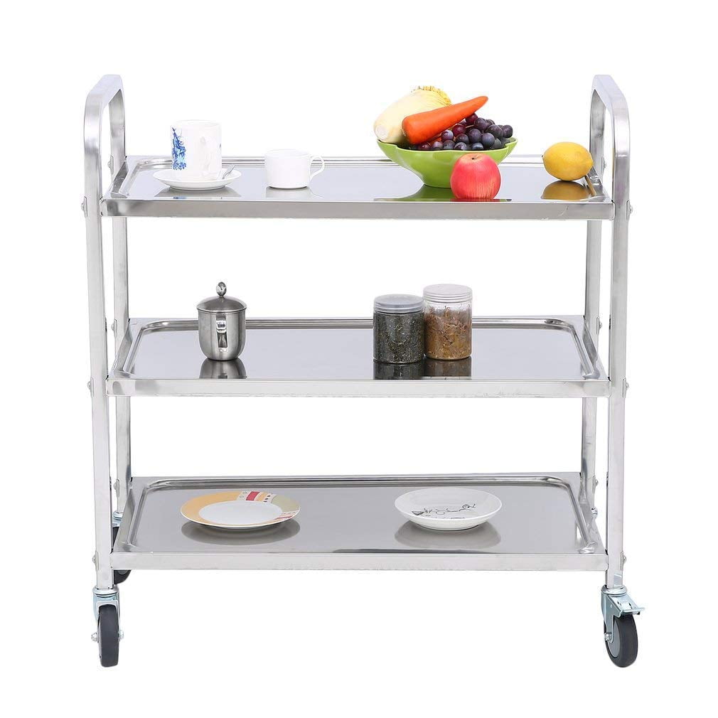 Restaurants and Care Homes Hotels 35 * 50 * 75cm CLIPOP 3 Tier Kitchen Trolley,Stainless Steel Serving Cart with Locking Wheel Clearing Trolley for Kitchen