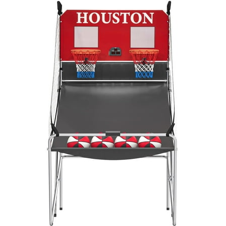 Bezliving Basketball Arcade Game Indoor, Dual Shot Electronic Basketball Game with 8 Game Modes, LCD Score Display, and 4 Rubber Balls, Indoor Basketball Arcade Game for Home, Red