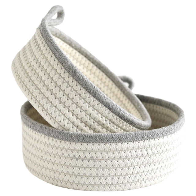 GROWTH TANK 2 Pieces Round Small Woven Baskets Set Organizing Mini Rope Basket for Nursery Gray
