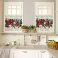thumbnail image 4 of Christmas Kitchen Curtains and Valances Set, Rod Pocket Curtains Tier Farmhouse Window Curtains 24 Inch Length, Xmas Poinsettia Berry Cone Leaves Ball Retro 3 Piece Kitchen Curtains Set, 4 of 6
