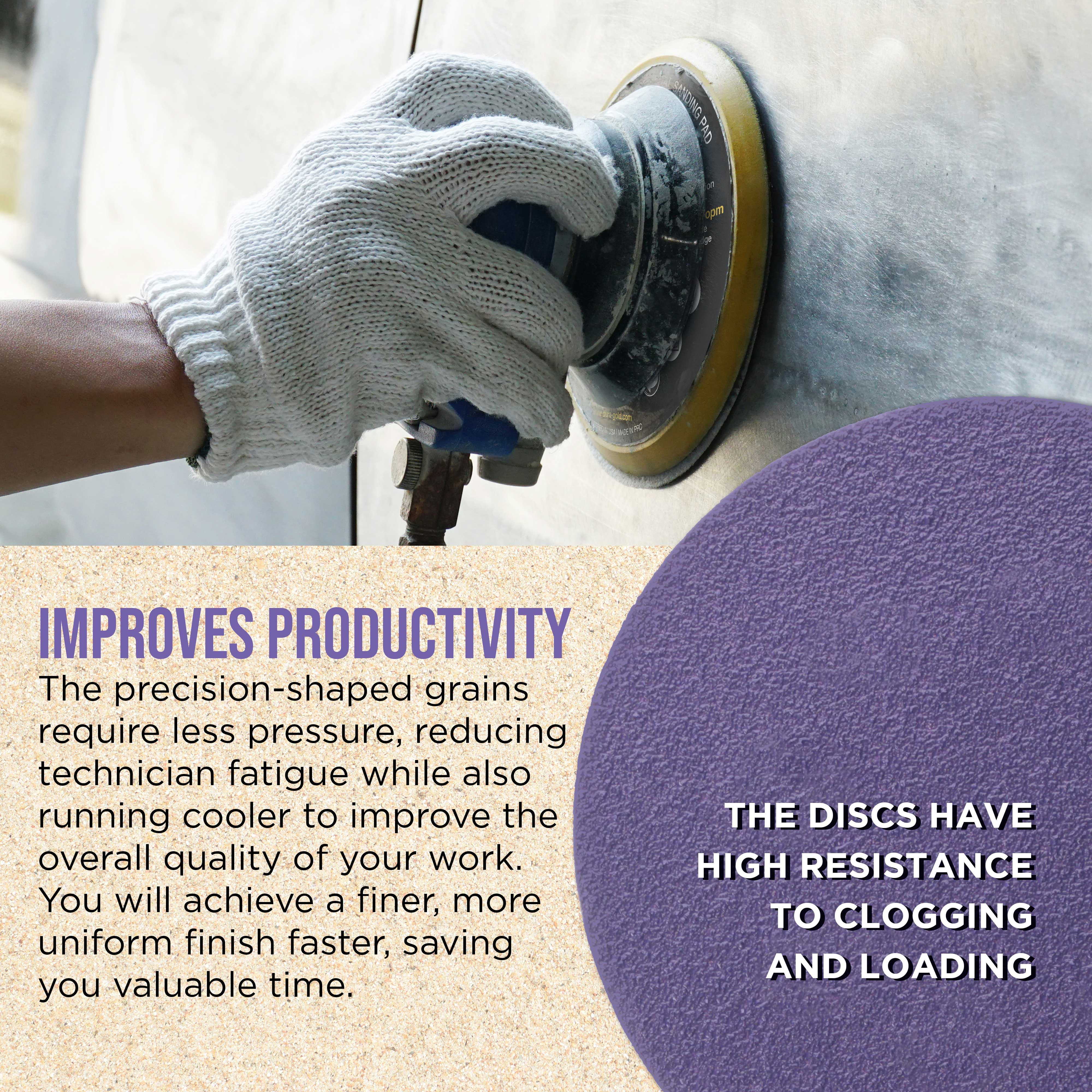 Dura-Gold Premium 40 Grit 6" Purple Film Ceramic Sanding Discs, Box of 25 - Hook & Loop Backing Sandpaper for DA & Random Orbital Sanders - Fast Sharp-Cut Abrasive, Sand Auto Paint, Woodworking