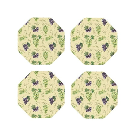

Fuzoiu Green And Purple Grapes Print Leather Coasters Set Drink Coasters Set of 4 for Tabletop Protection Durable PVC Coasters Home Décor and Housewarming Gift-Octagon