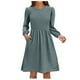 thumbnail image 1 of Vestido de punto de cuello redondo para mujer - Vestido informal de color liso con bolsillos y corte en A, 1 of 5
