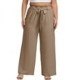 thumbnail image 3 of Cueply Womens Wide Leg Pants Plus Size Elastic Tie Knot Lounge Pants Loose Trousers with Pockets, 3 of 5