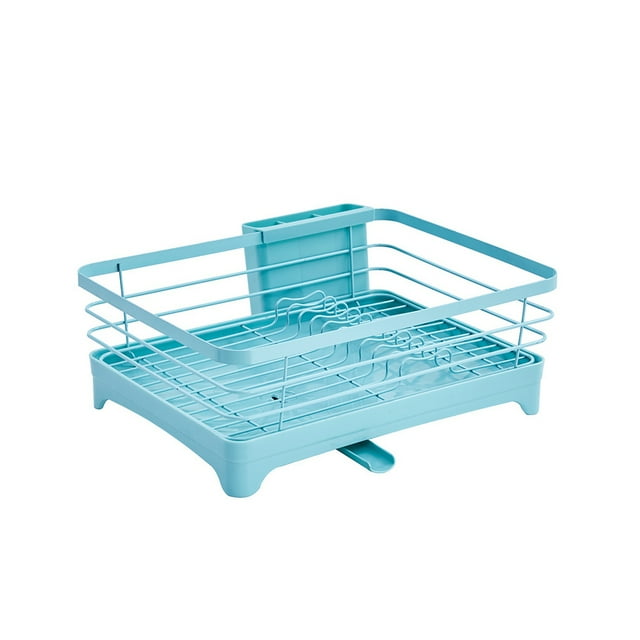 Dish Drying Rack Kitchen Shelf Space-Saving Cutlery Holder Color Dish Drying Chopsticks Bucket Plates Organizer Metal Storage Drainer Tools Blue