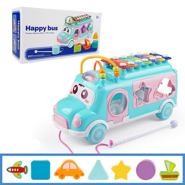 Juguete De Autobús Escolar Intelectual Multifuncional Pony Xilófono Juguetes De Bebé Juguetes De Música De Empuje Y Tracción Para Regalos De Niña Y Niño Moyic OD014711-01