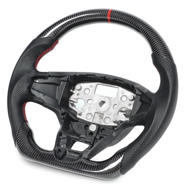 Carbon Fiber Steering Wheel, Perforated Leather Racing Design Customized Steering Wheel Red Stitching for Tourneo Custom