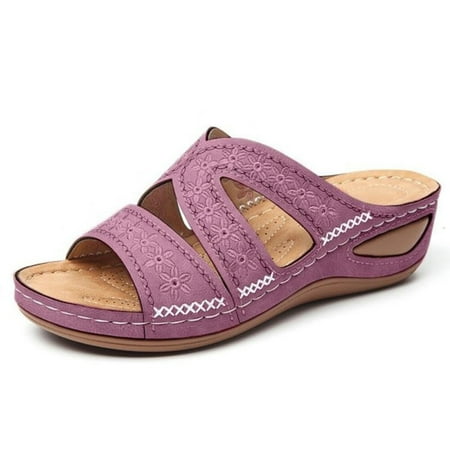 

Premium Orthopedic Thick Platform Large Size Slipper Sandals for Women Embroidered Shoes Purple 39