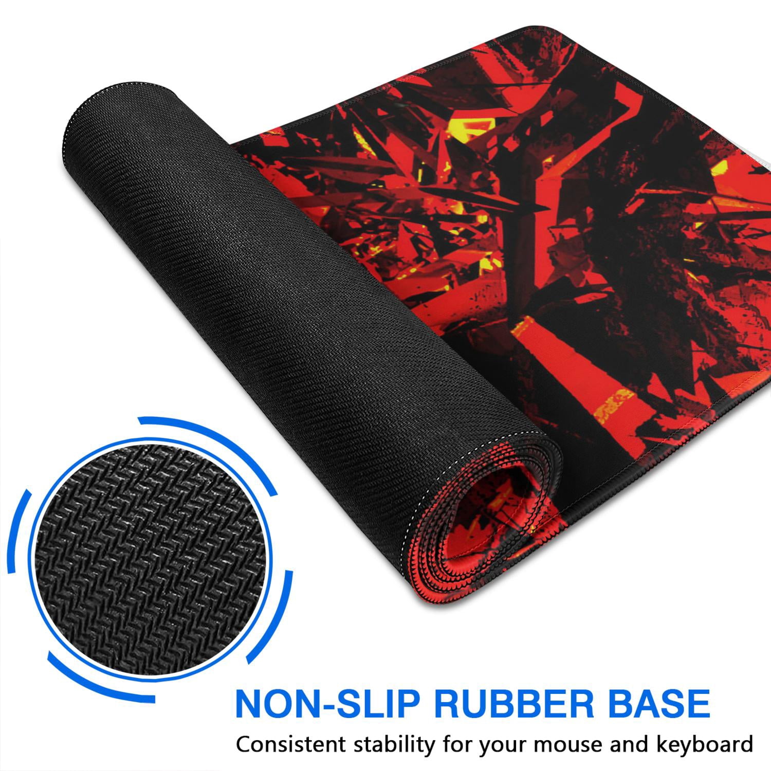 Black Red Gaming Mouse Pad (31.5x11.8 inch) - Large Non-Slip Base, Stitched Edge Desk Pad for Computer Keyboard - Ultimate Home Office Gaming Experience