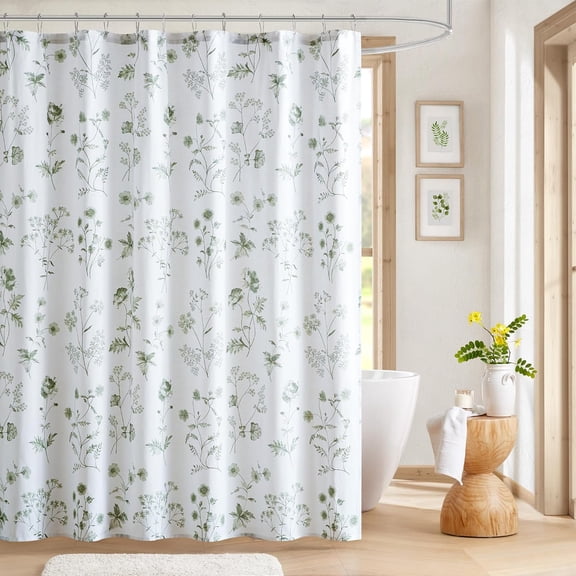 Martha''s Garden Shower Curtain Botanical Floral Print Cotton Shower Curtain for Bathroom, Spa Quality Modern Shower Curtains Standard Size, 72x72 Sage Green
